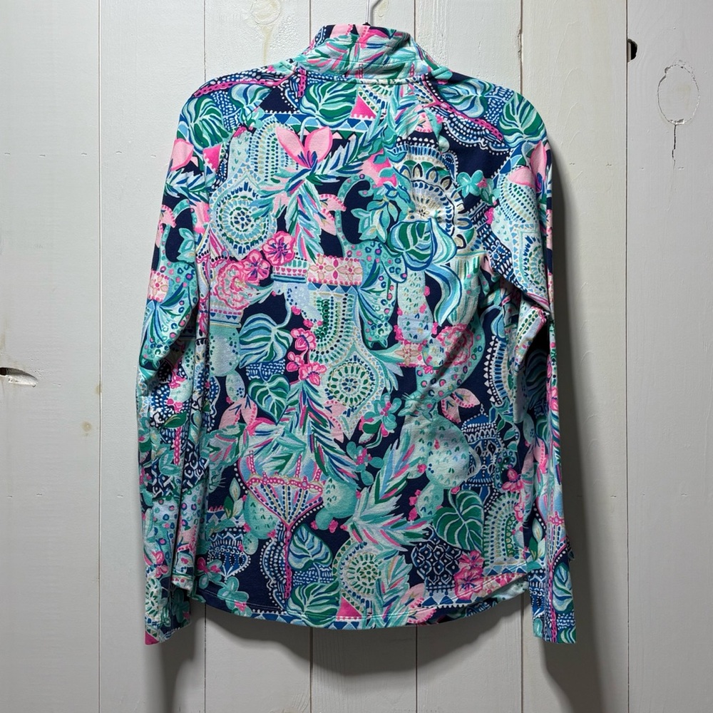 Lilly Pulitzer Cats Navy and Pink Floral Half-Zip Popover Jacket Size Small - Picture 7 of 16